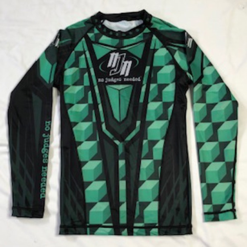 NJN green black jiu Jitsu long sleeve rash guard